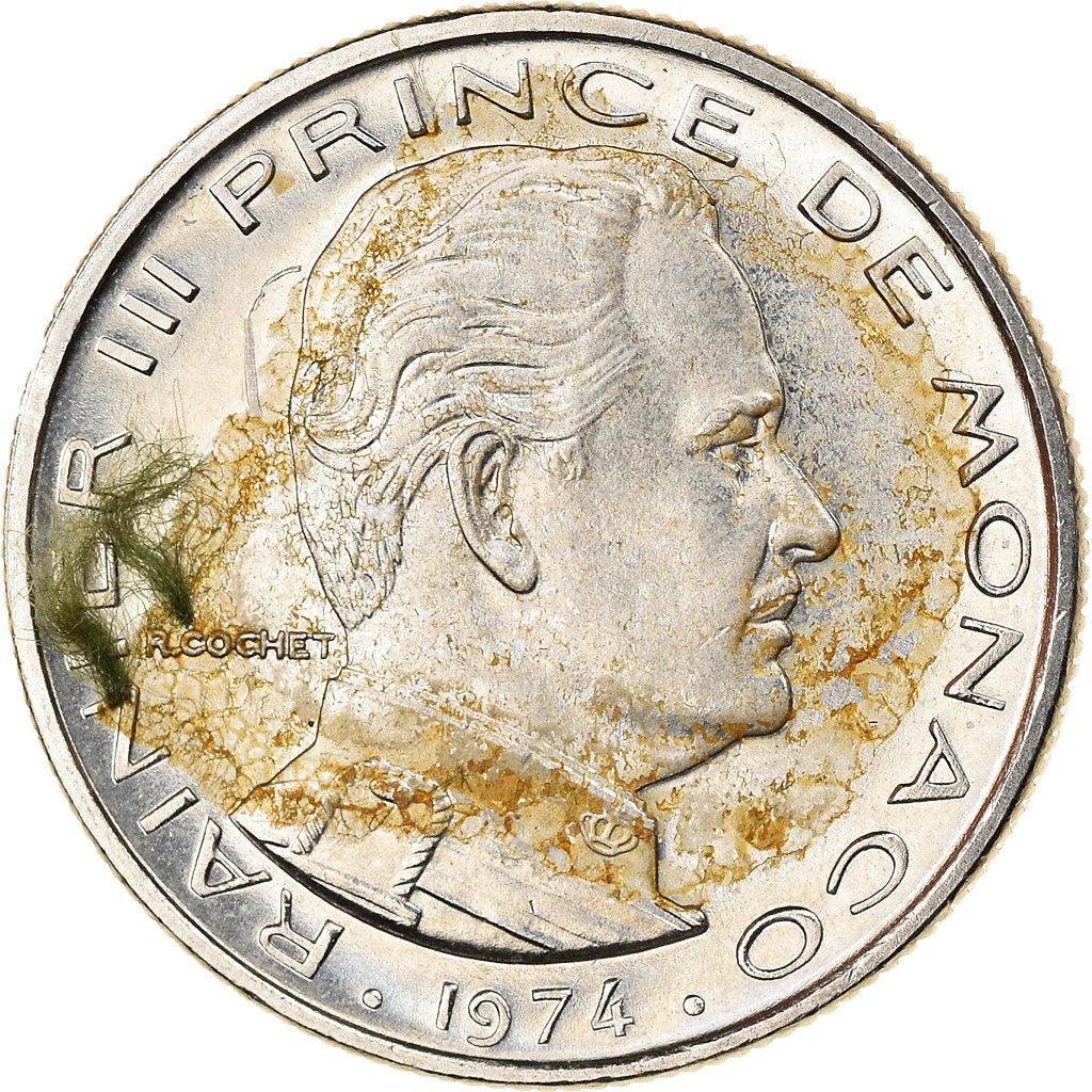 Coin, Monaco, Rainier III, 1/2 Franc, 1974, EF(40-45), Nickel, KM:145