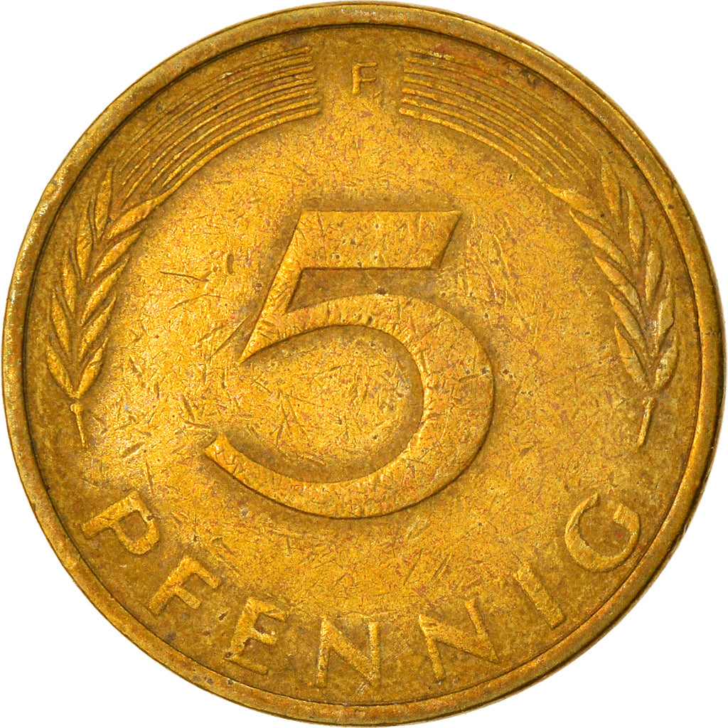 Moneda, ALEMANIA - REPÚBLICA FEDERAL, 5 Pfennig, 1974, Stuttgart, MBC, Latón