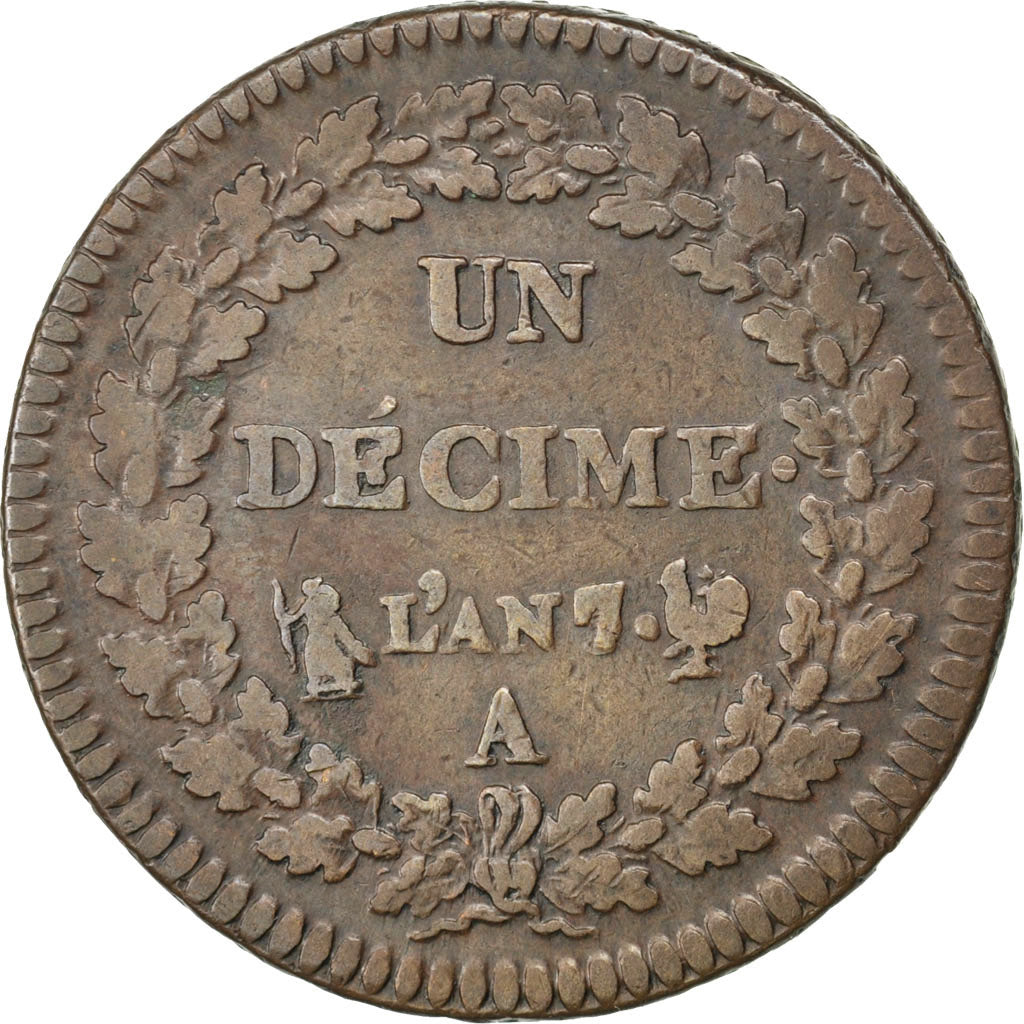 Coin, France, Dupré, Decime, 1799, Paris, EF(40-45), Bronze, KM:644.1