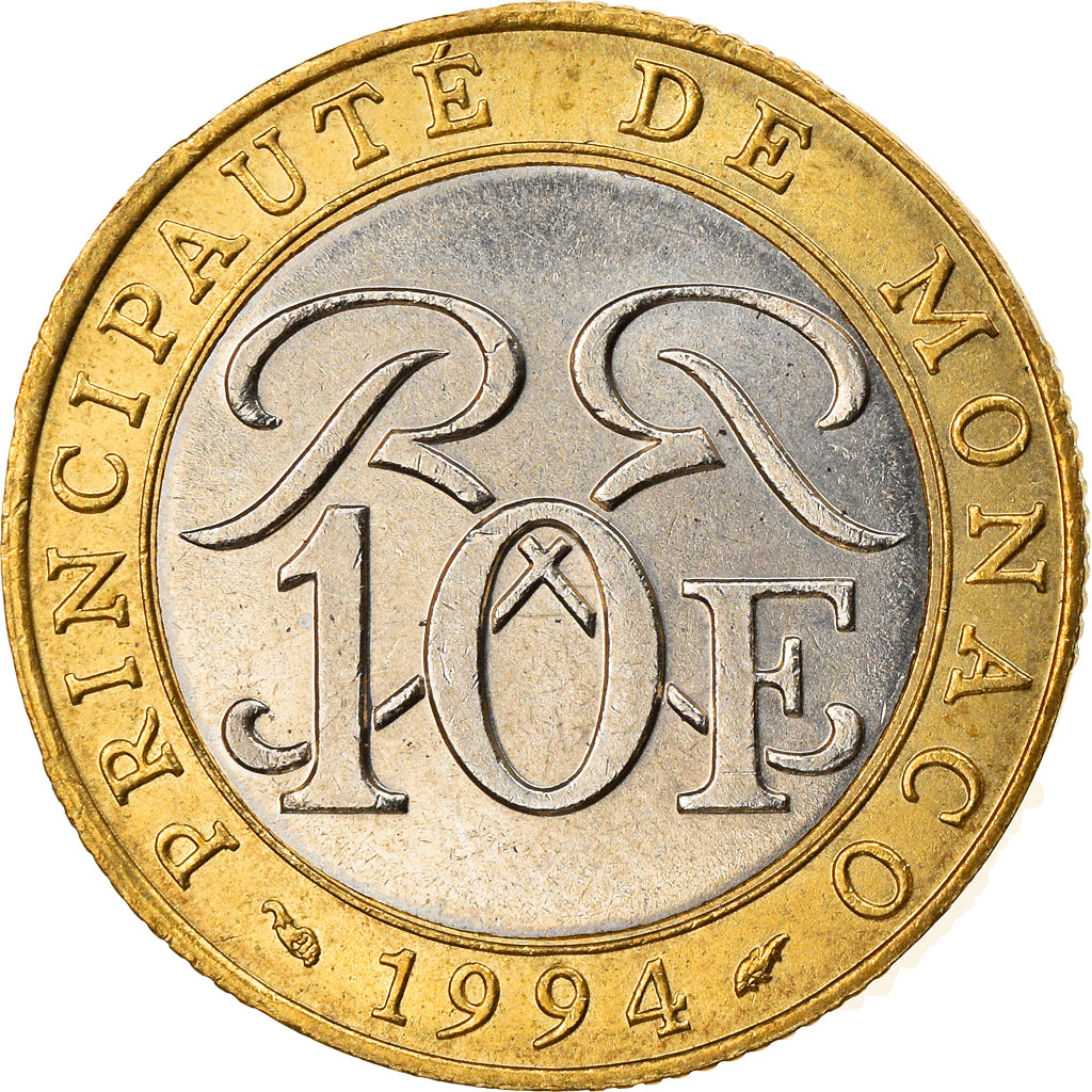 Coin, Monaco, Rainier III, 10 Francs, 1994, AU(55-58), Bi-Metallic, KM:163