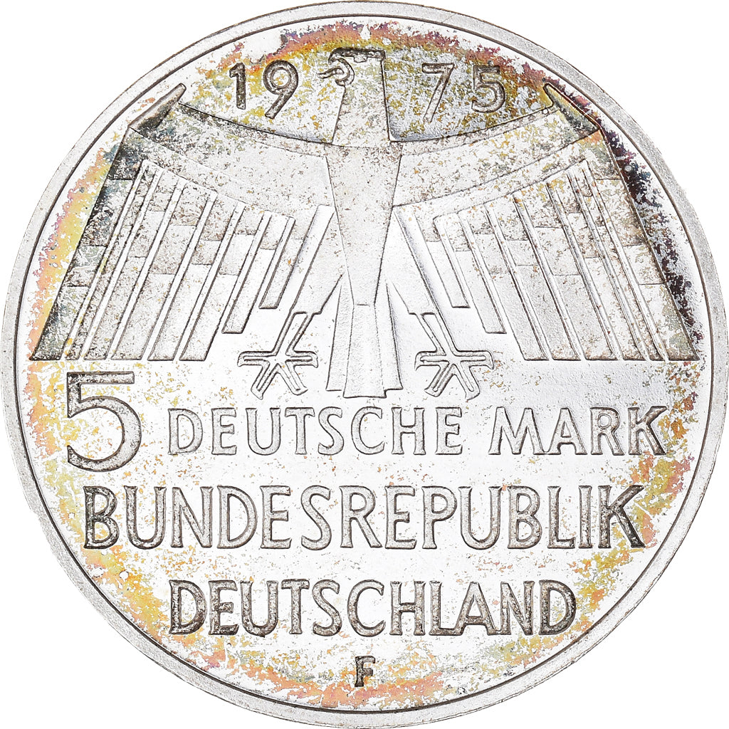 Moneta, Niemcy - RFN, 5 Mark, 1975, Stuttgart, Germany, BE, AU(55-58), Srebro