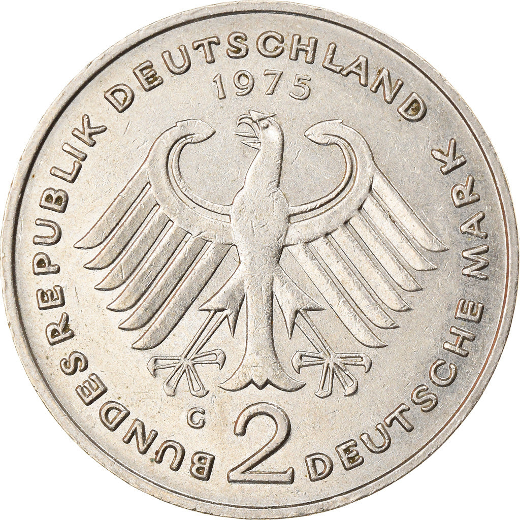 Moneta, GERMANIA - REPUBBLICA FEDERALE, 2 Mark, 1975, Karlsruhe, BB, Nichel