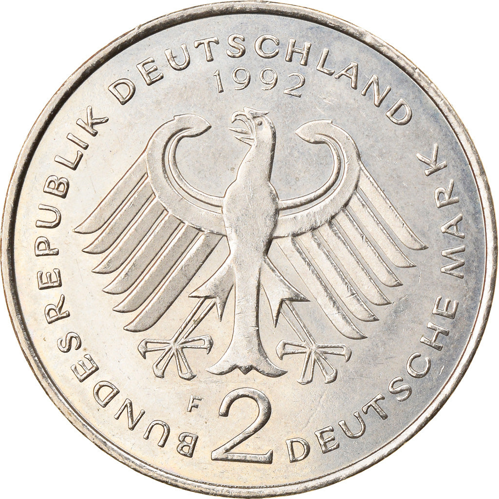 Münze, Bundesrepublik Deutschland, 2 Mark, 1992, Stuttgart, VZ, Copper-Nickel
