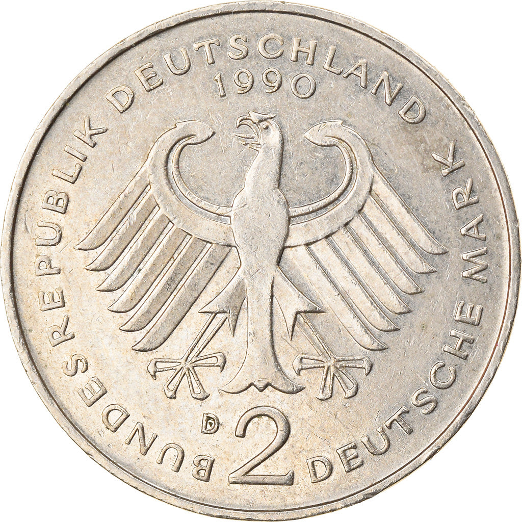 Moneta, GERMANIA - REPUBBLICA FEDERALE, 2 Mark, 1990, Munich, BB, Nichel