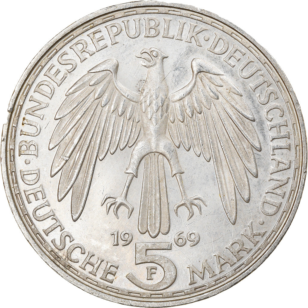 Moeda, ALEMANHA - REPÚBLICA FEDERAL, 5 Mark, 1969, Stuttgart, Germany