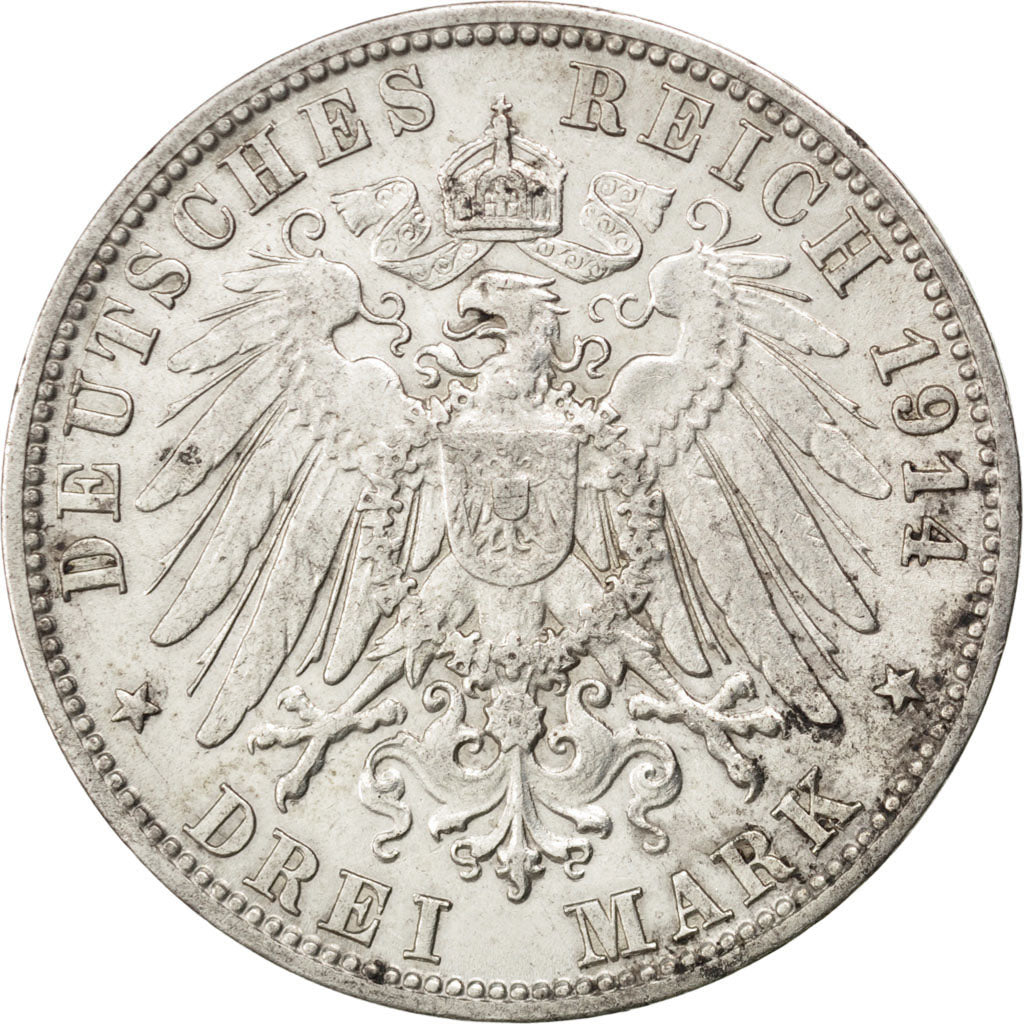 Coin, German States, WURTTEMBERG, Wilhelm II, 3 Mark, 1914, Freudenstadt