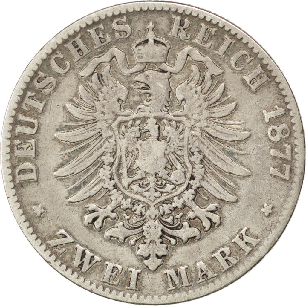 Coin, German States, BADEN, Friedrich I, 2 Mark, 1877, Stuttgart, VF(20-25)