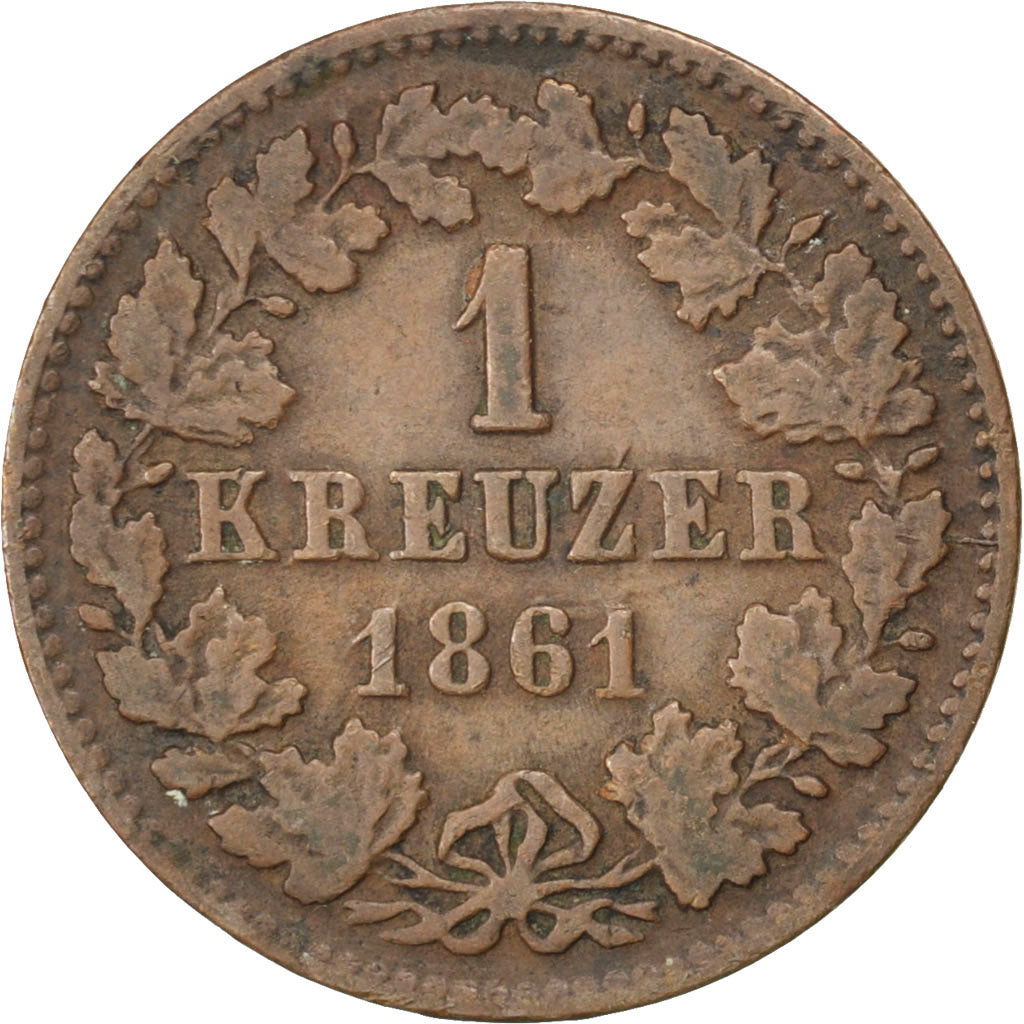 Moneda, Estados alemanes, NASSAU, Adolph, Kreuzer, 1861, Wiesbaden, MBC, Cobre