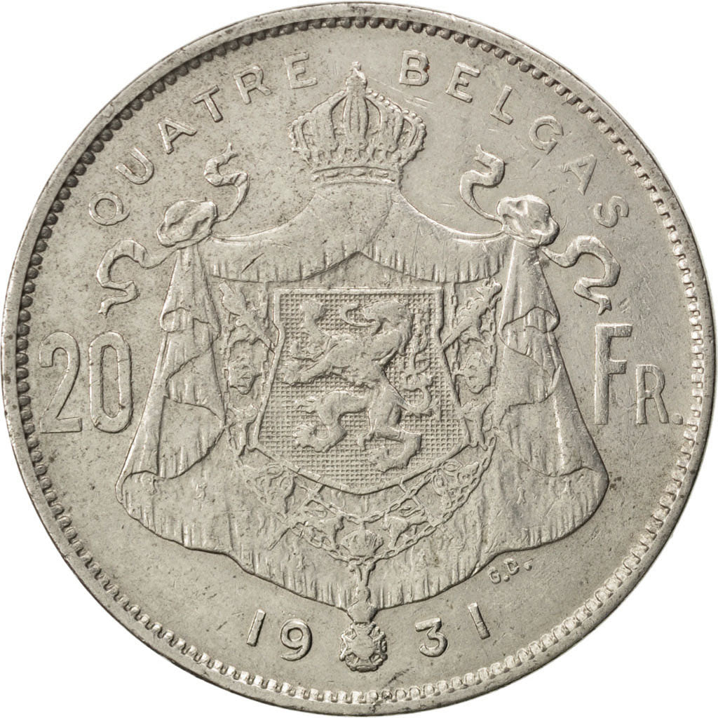 Coin, Belgium, 20 Francs, 20 Frank, 1931, EF(40-45), Nickel, KM:101.1