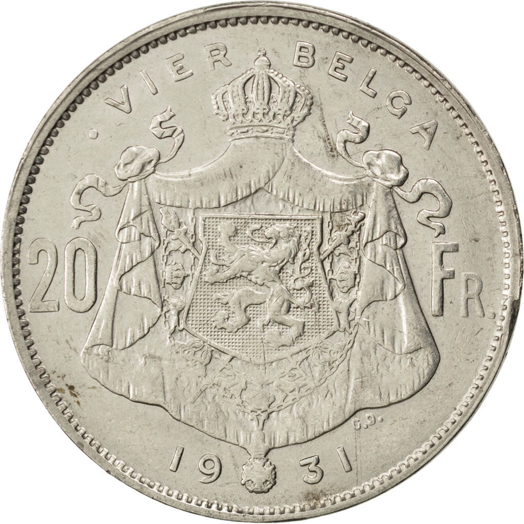 Munten, België, 20 Francs, 20 Frank, 1931, ZF, Nickel, KM:102