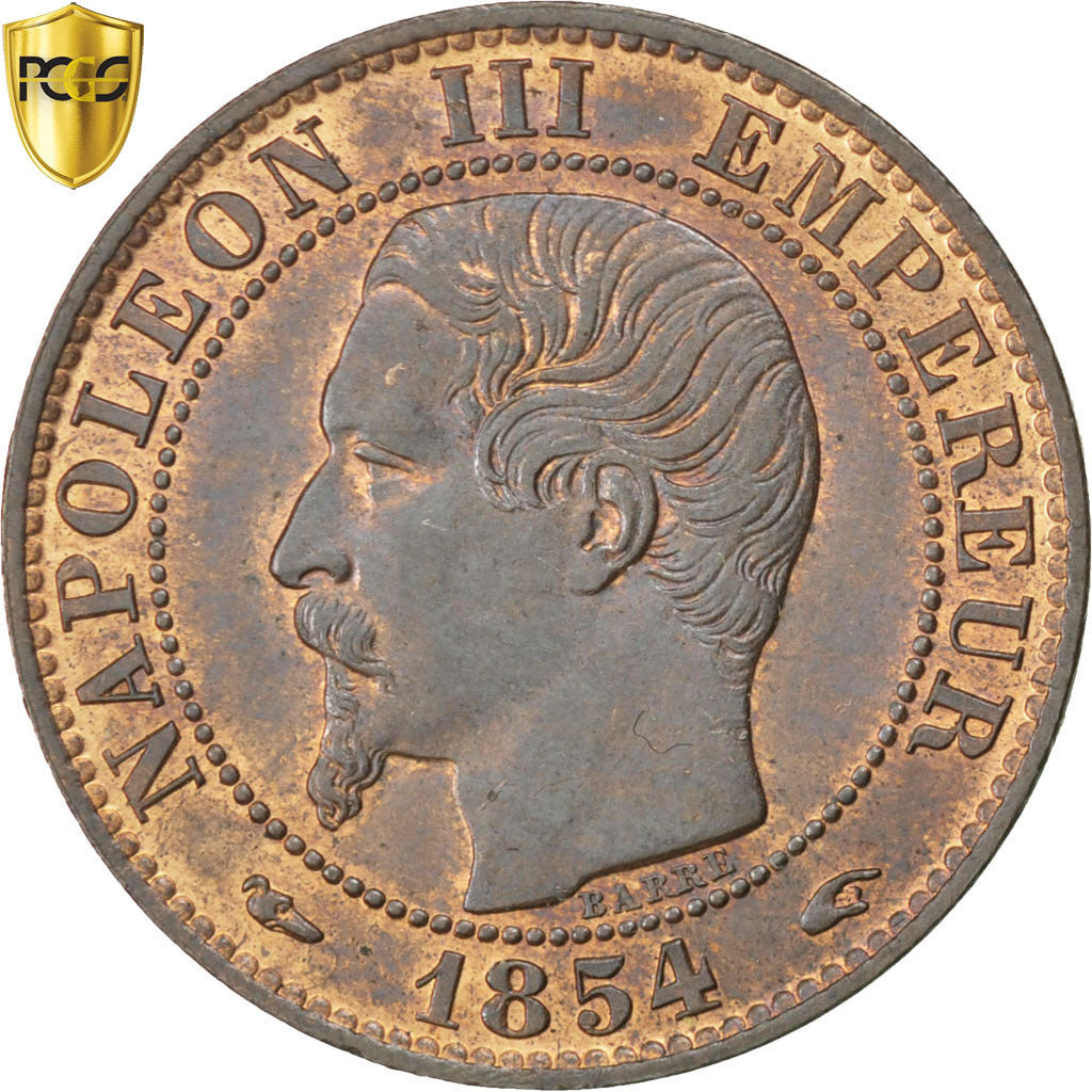 Francia, Napoleon III, 5 Centimes, 1854, Paris, Bronzo, PCGS, MS63RB