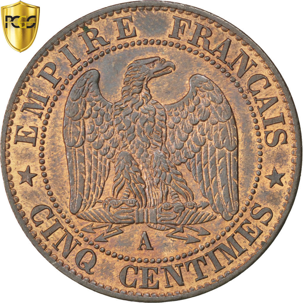 Francia, Napoleon III, 5 Centimes, 1854, Paris, Bronzo, PCGS, MS63RB