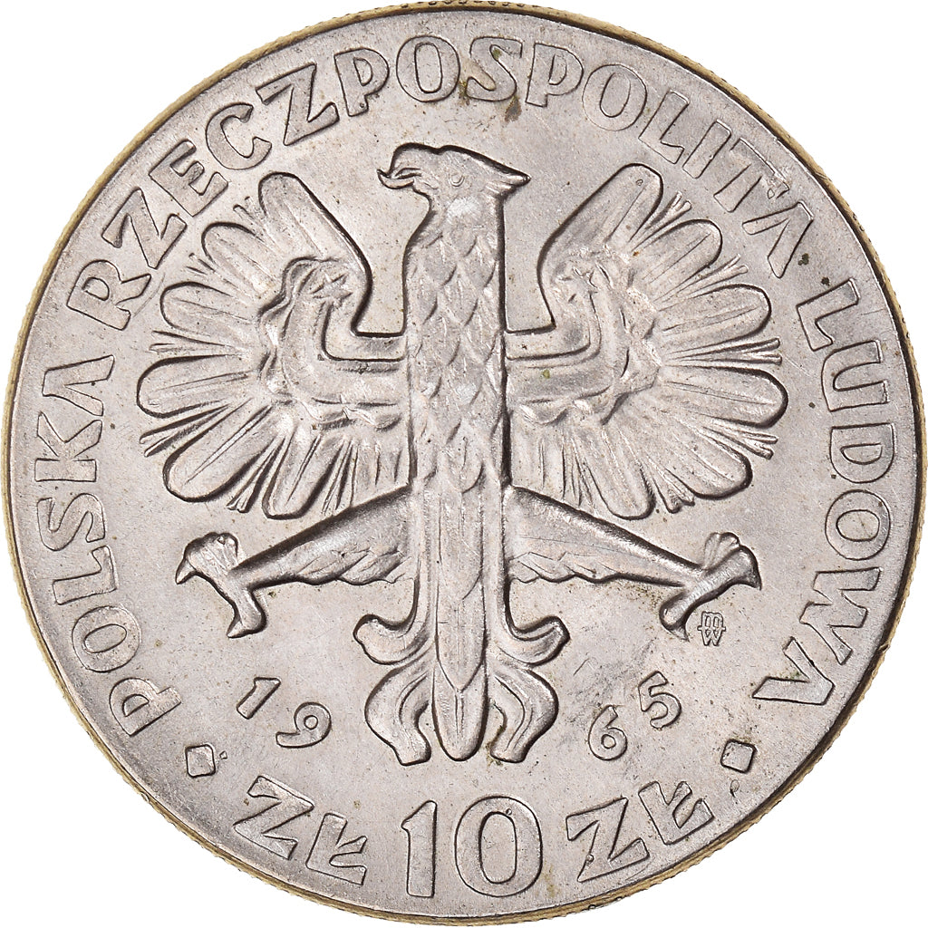 Moneda, Polonia, 10 Zlotych, 1965, Warsaw, MBC+, Cobre - níquel, KM:54