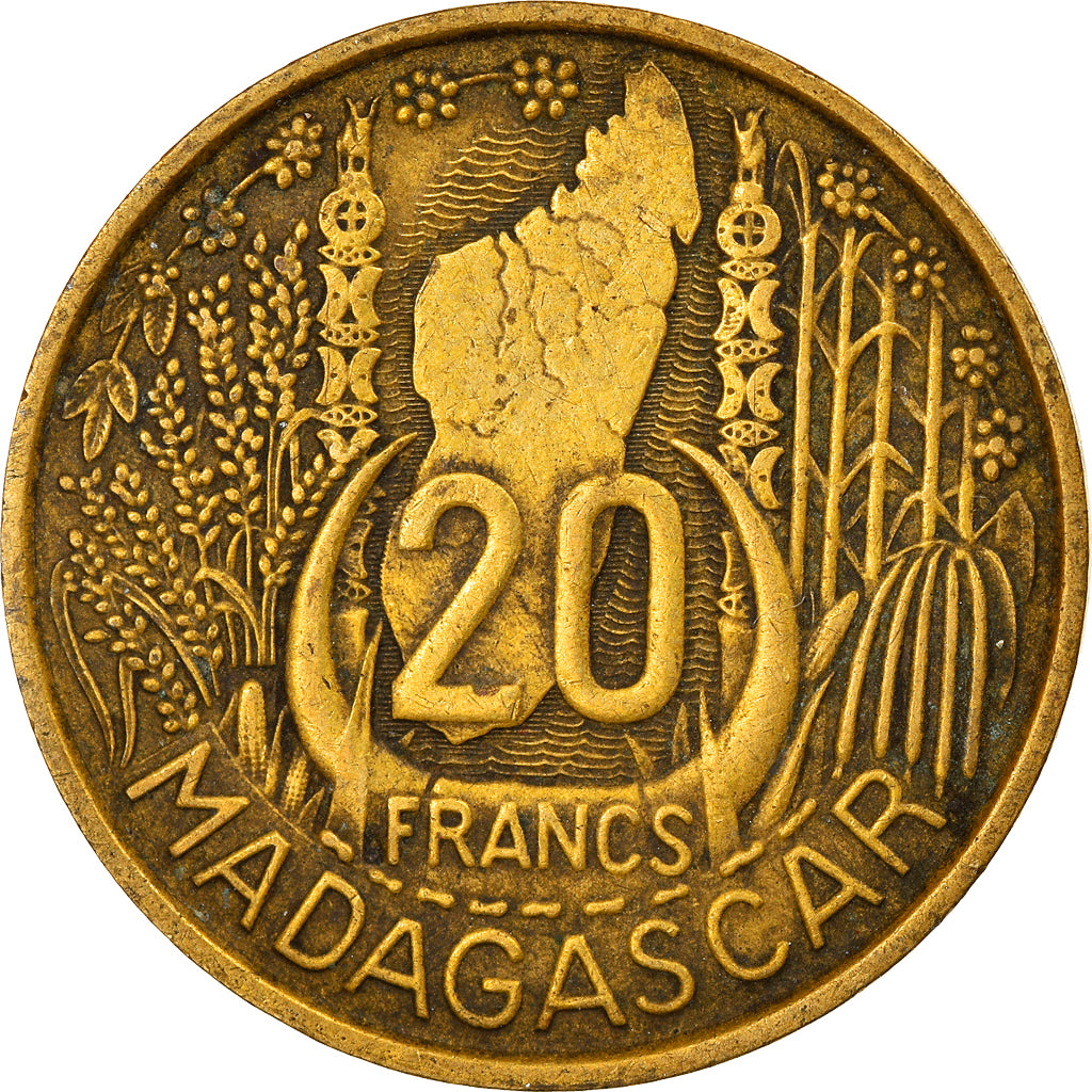 Coin, Madagascar, 20 Francs, 1953, Paris, EF(40-45), Aluminum-Bronze, KM:7