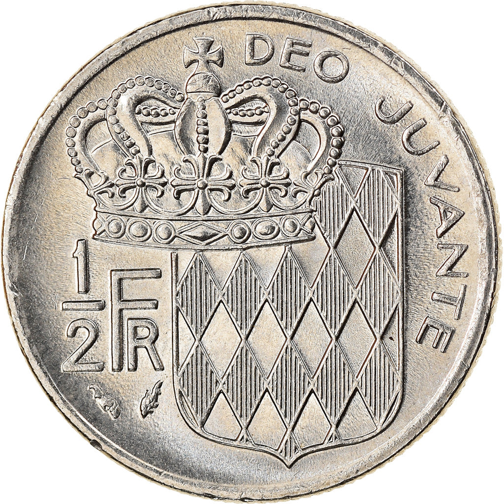 Coin, Monaco, Rainier III, 1/2 Franc, 1977, AU(55-58), Nickel, KM:145