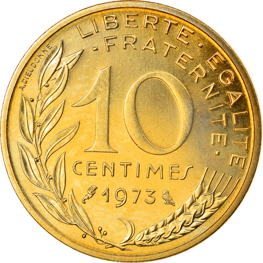 Munten, Frankrijk, Marianne, 10 Centimes, 1973, Paris, FDC, Aluminum-Bronze