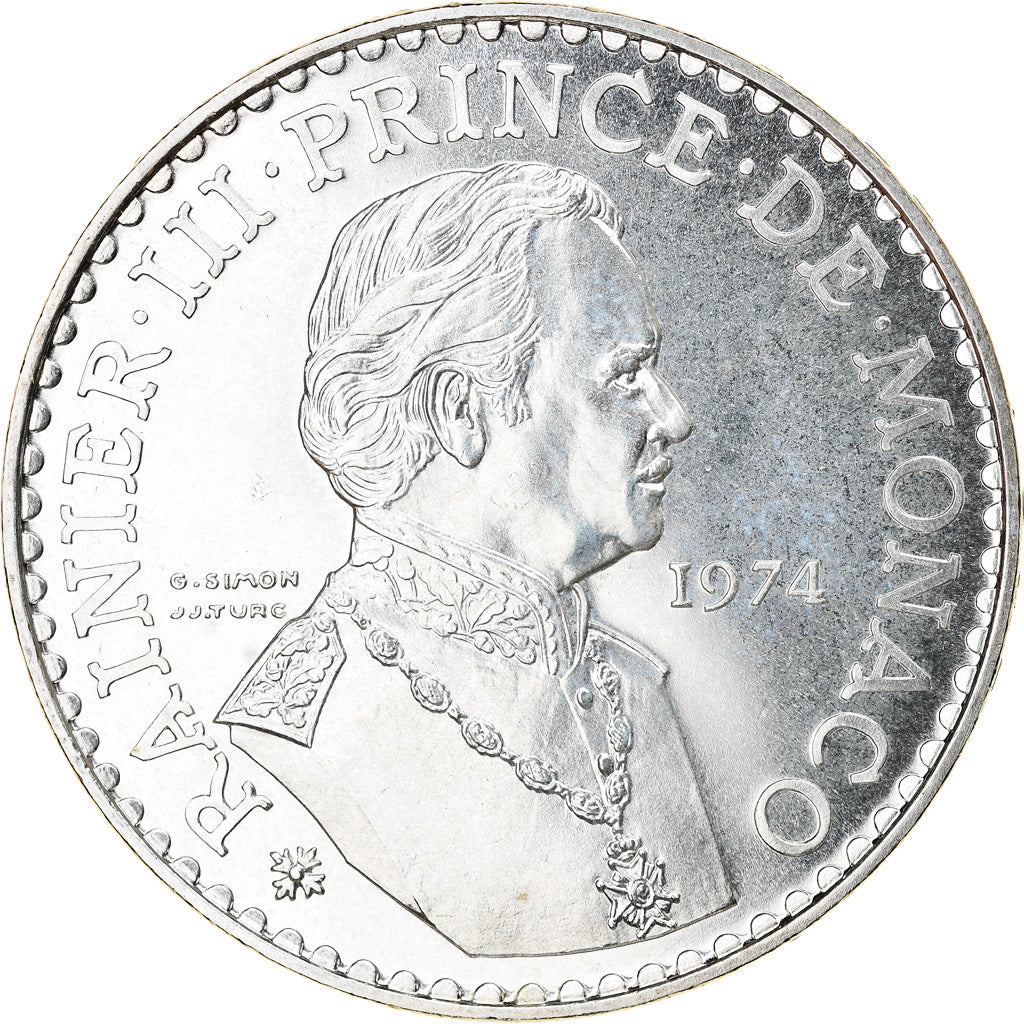 Coin, Monaco, Rainier III, 50 Francs, 1974, MS(65-70), Silver, KM:152.1