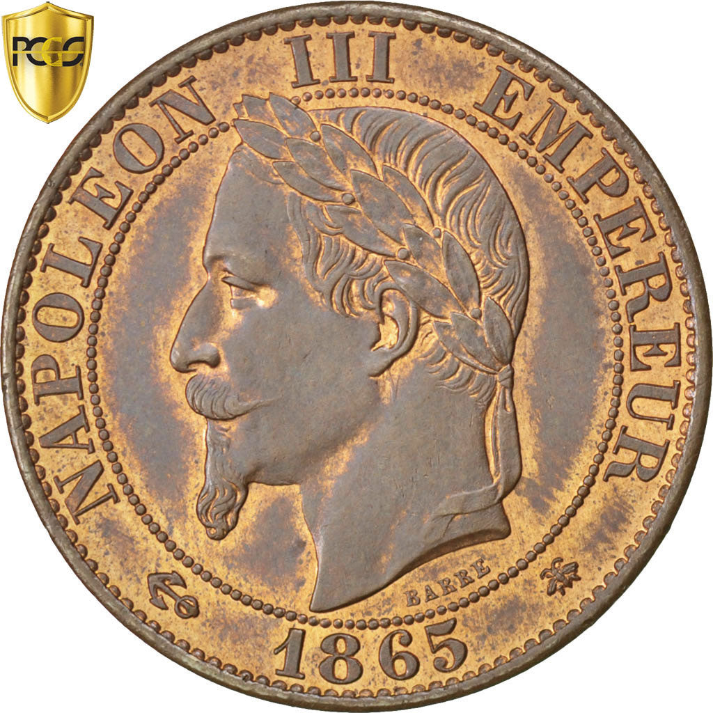 France, Napoleon III, 5 Centimes, 1865, Paris, Bronze, PCGS, MS(64)