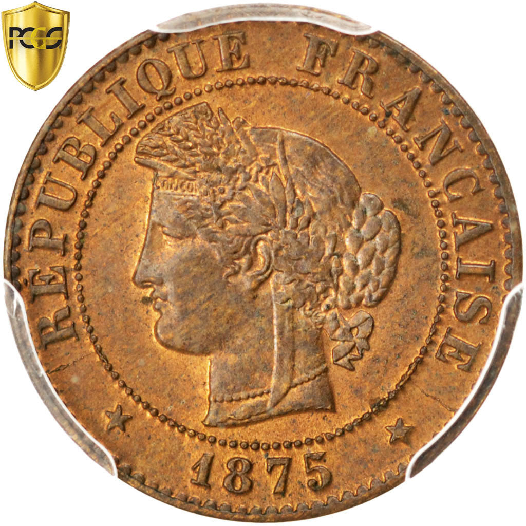 France, Centime, Cérès, 1875, Paris, Bronze, PCGS, MS64RB, Gadoury:88
