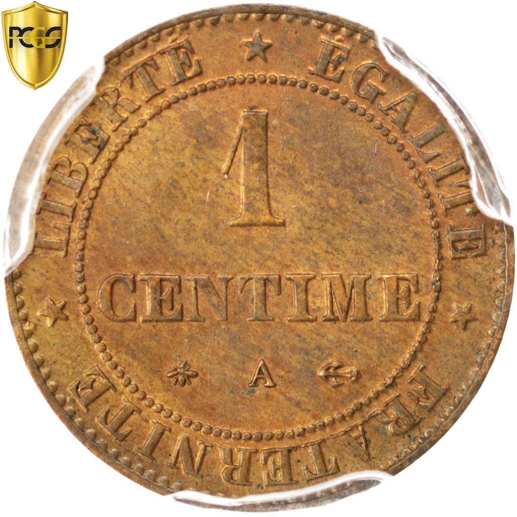 France, Centime, Cérès, 1875, Paris, Bronze, PCGS, MS64RB, Gadoury:88