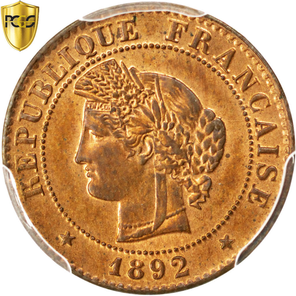 Coin, France, Cérès, Centime, 1892, Paris, PCGS, MS64RB, MS(64), Bronze