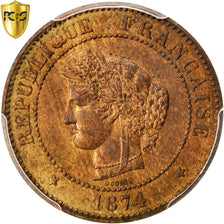 France, 5 Centimes, Cérès, 1874, Paris, Bronze, PCGS, MS64RB, Gadoury:157a