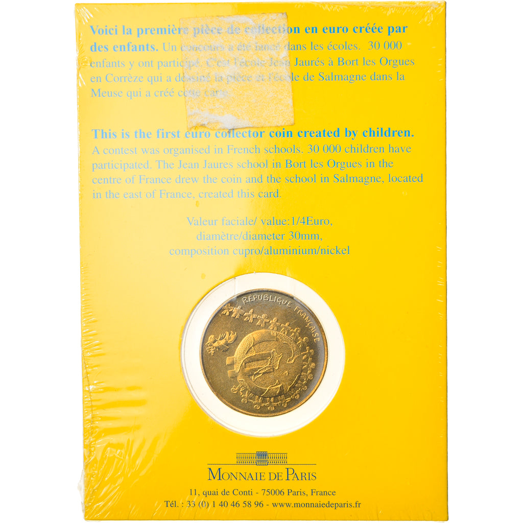 France, 1/4 Euro, Children's Euro Design, 2002, Paris, FDC, Aluminum-Bronze