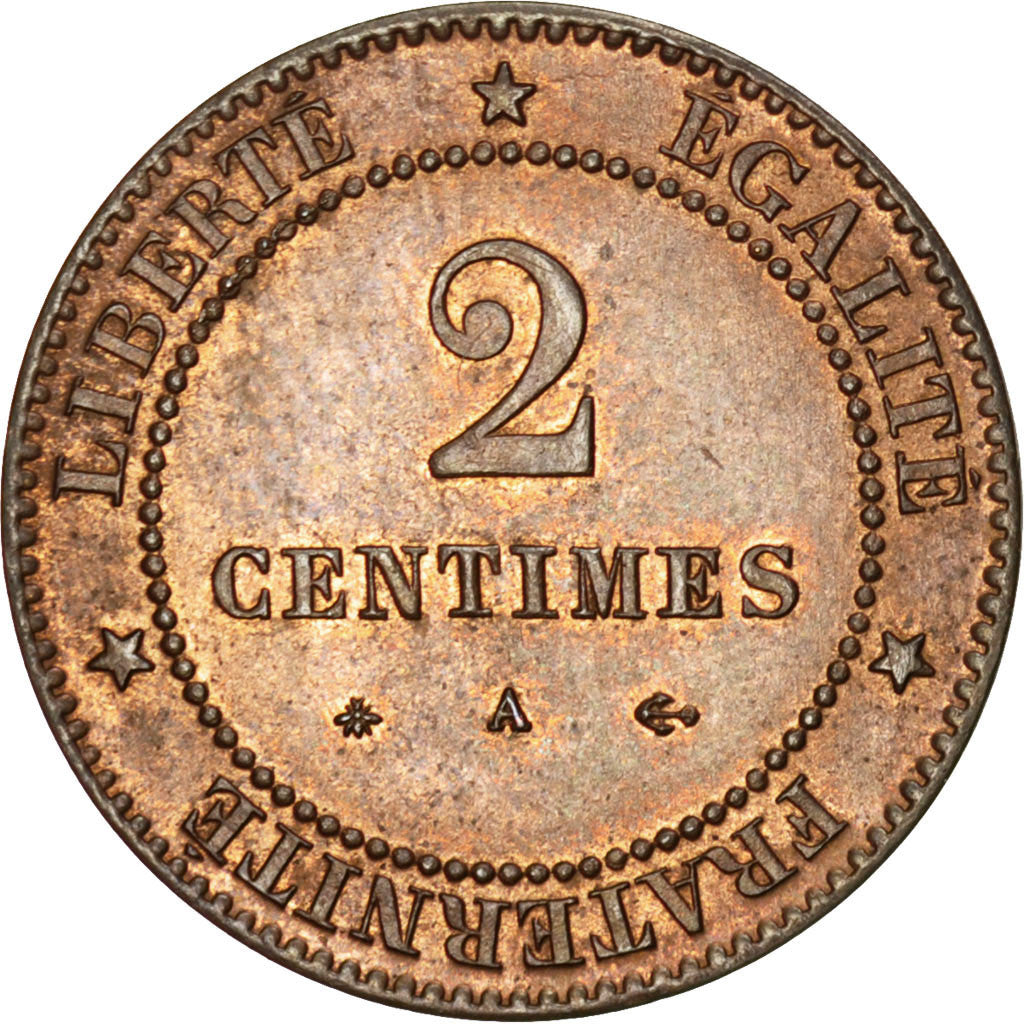 Moneta, Francja, Cérès, 2 Centimes, 1878, Paris, MS(63), Bronze, KM:827.1