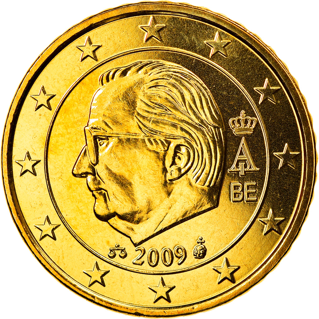 Belgia, 50 Euro Cent, 2009, Brussels, MS(65-70), Mosiądz, KM:279