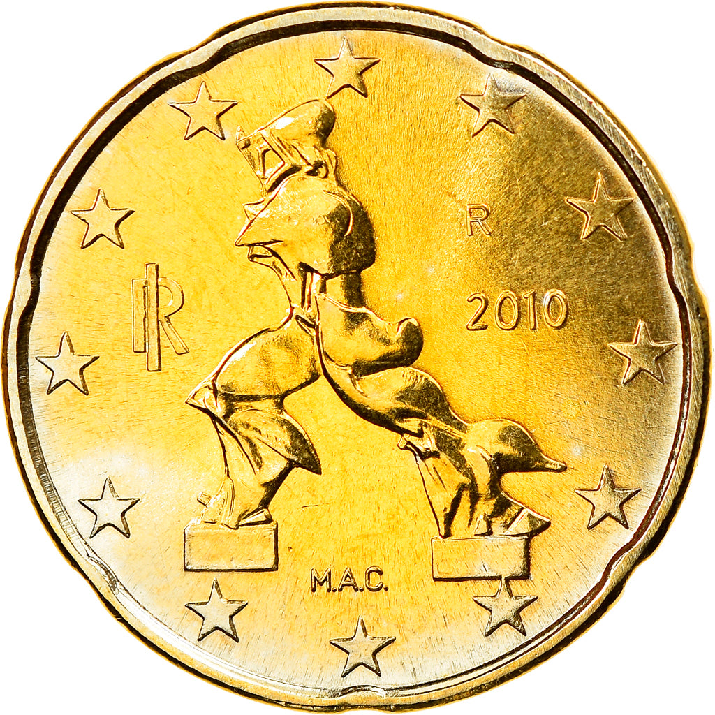 Italien, 20 Euro Cent, 2010, Rome, STGL, Messing, KM:248