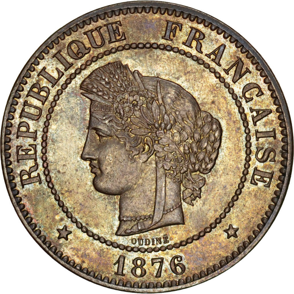 Moneta, Francia, Cérès, 5 Centimes, 1876, Paris, SPL-, Bronzo, KM:821.1