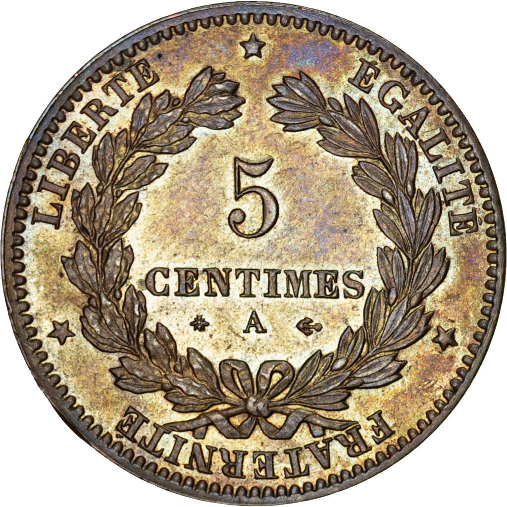 Moneta, Francia, Cérès, 5 Centimes, 1876, Paris, SPL-, Bronzo, KM:821.1