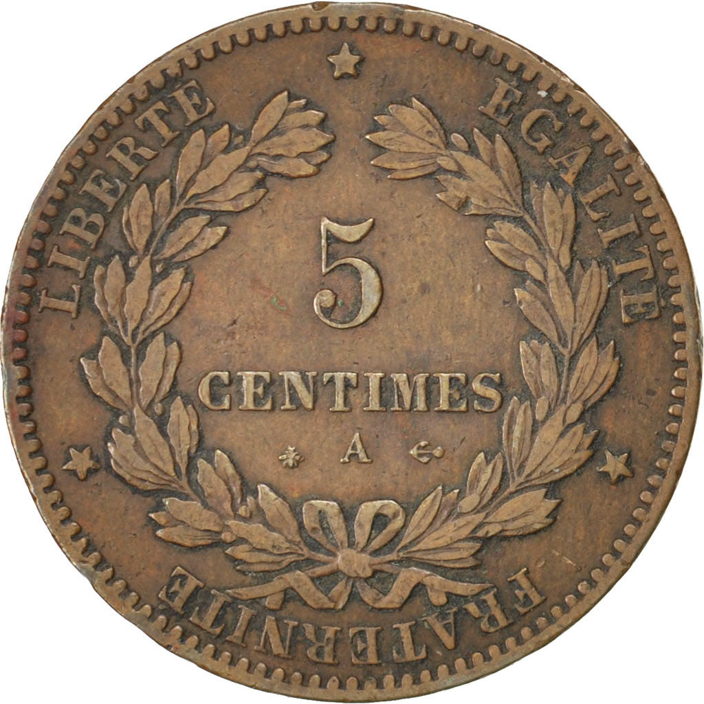 Coin, France, Cérès, 5 Centimes, 1876, Paris, EF(40-45), Bronze, KM:821.1