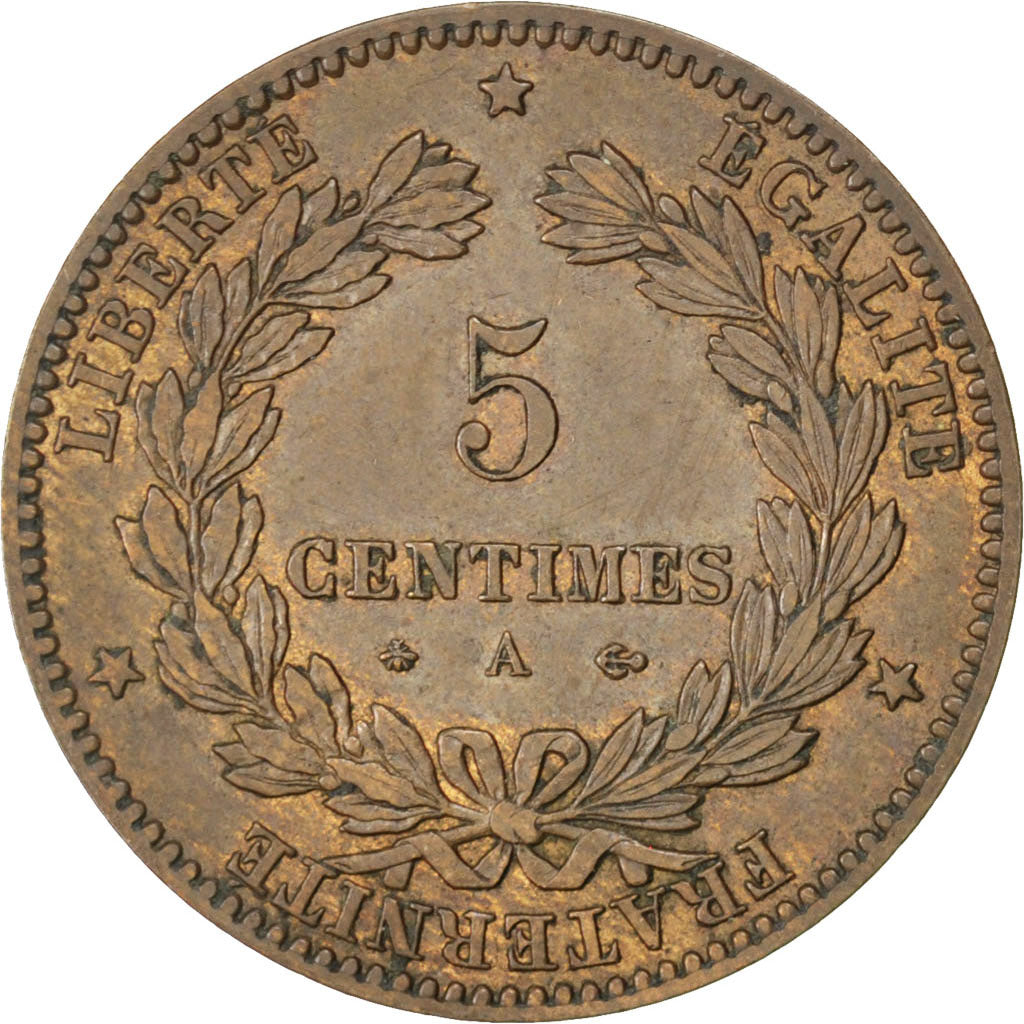Moneta, Francia, Cérès, 5 Centimes, 1877, Paris, BB+, Bronzo, KM:821.1
