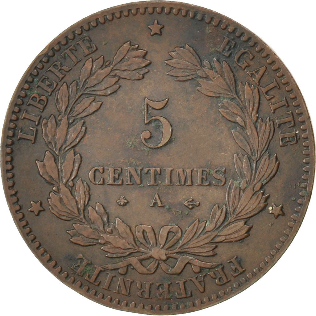Coin, France, Cérès, 5 Centimes, 1877, Paris, EF(40-45), Bronze, KM:821.1