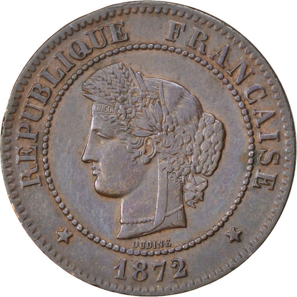 Coin, France, Cérès, 5 Centimes, 1872, Bordeaux, EF(40-45), Bronze, KM:821.2