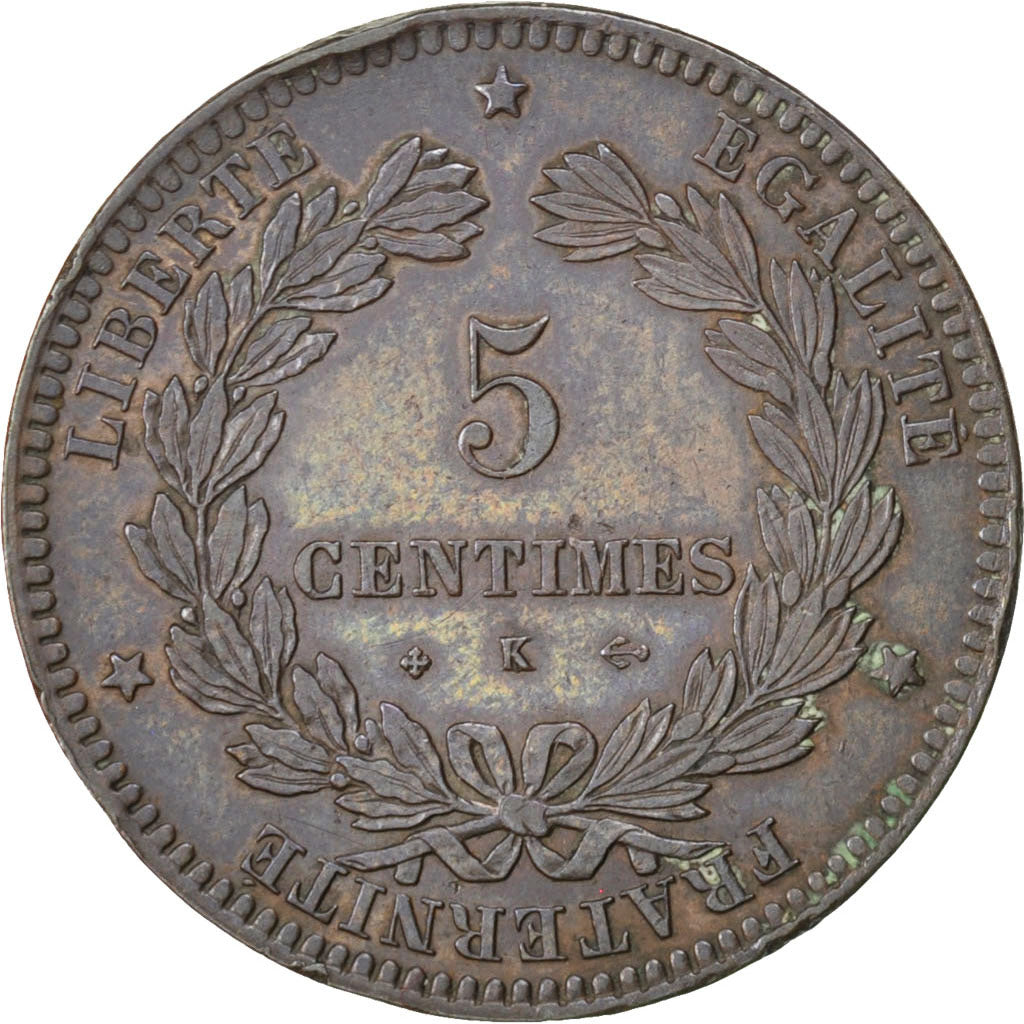 Coin, France, Cérès, 5 Centimes, 1872, Bordeaux, EF(40-45), Bronze, KM:821.2