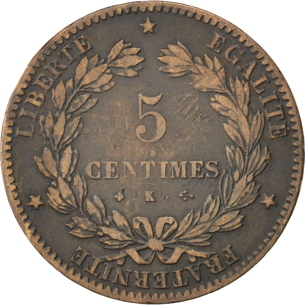 Münze, Frankreich, Cérès, 5 Centimes, 1873, Bordeaux, S+, Bronze, KM:821.2