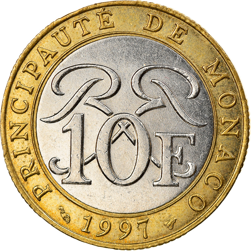 Moneda, Mónaco, Rainier III, 10 Francs, 1997, MBC, Bimetálico, KM:163