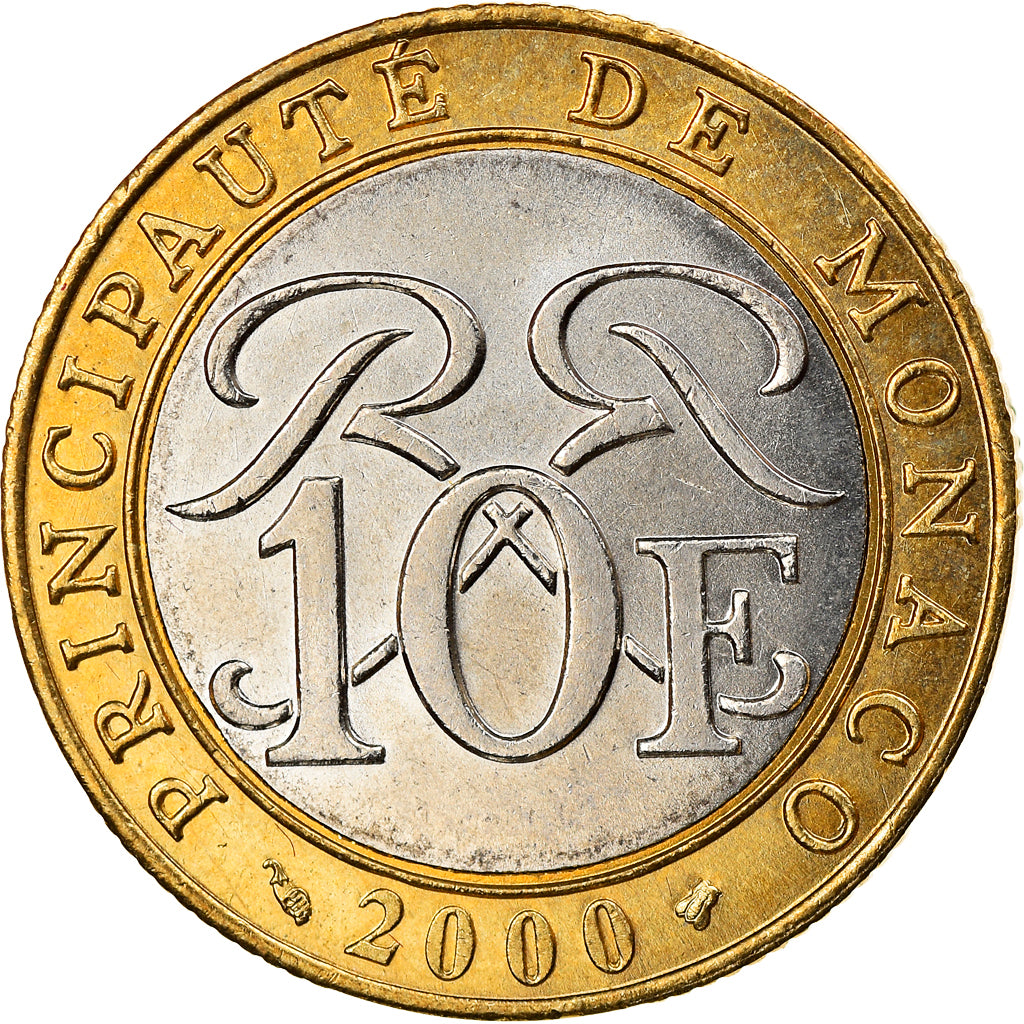 Coin, Monaco, Rainier III, 10 Francs, 2000, EF(40-45), Bi-Metallic, KM:163