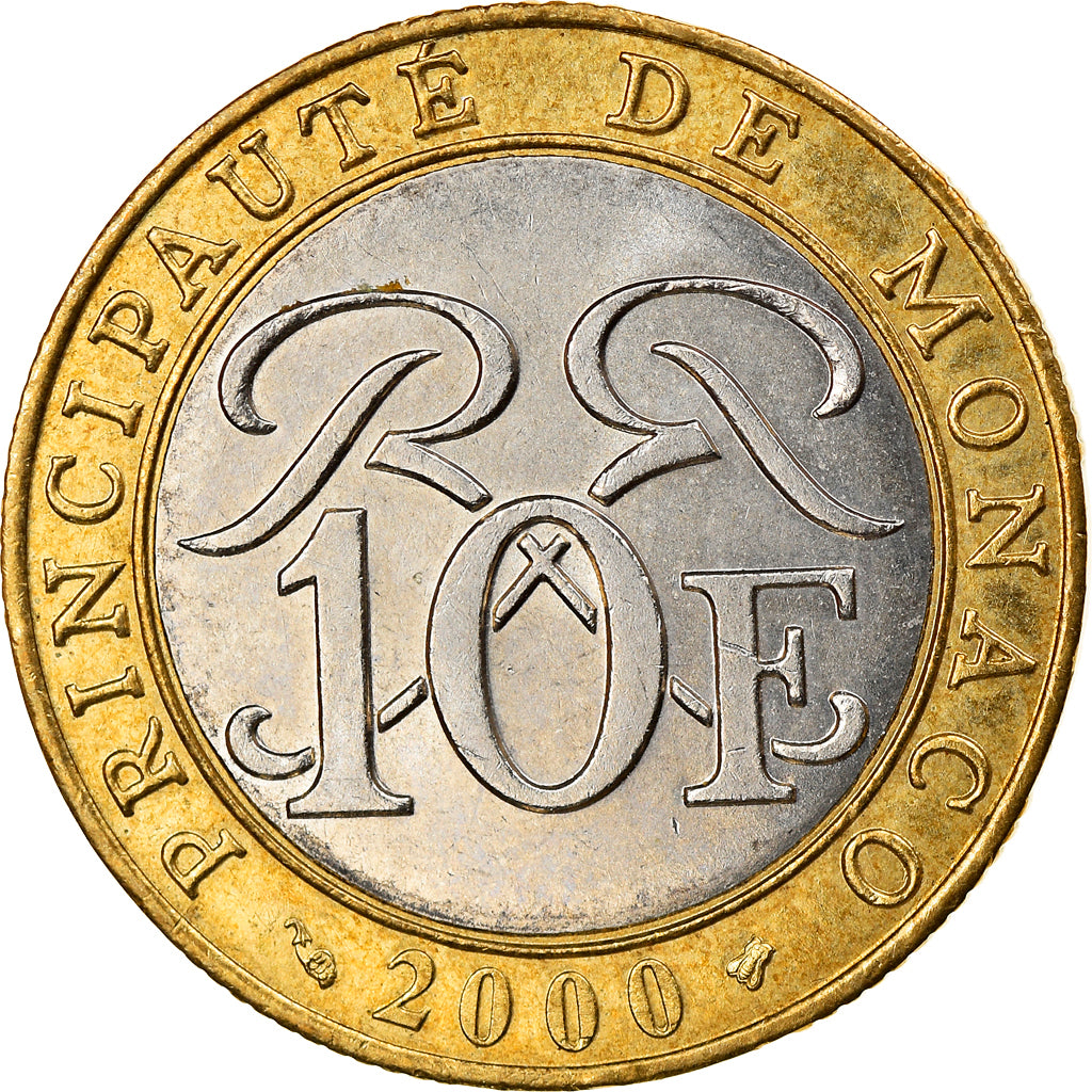 Coin, Monaco, Rainier III, 10 Francs, 2000, EF(40-45), Bi-Metallic, KM:163