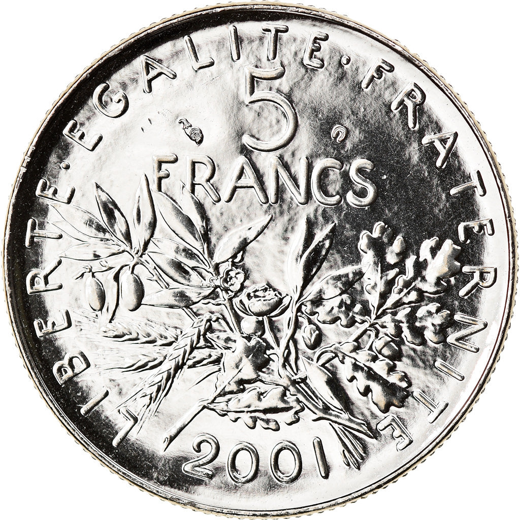 Moneta, Francia, Semeuse, 5 Francs, 2001, Paris, FDC, Nichel placcato