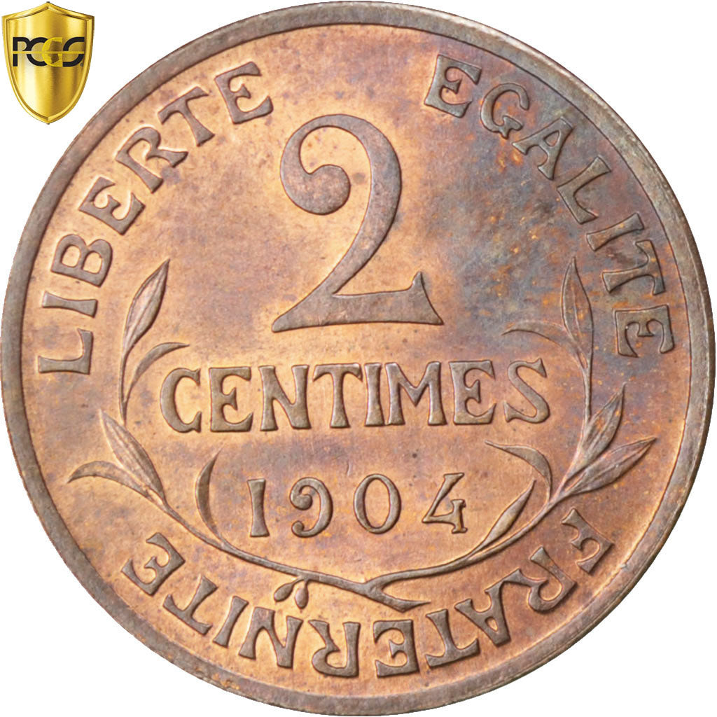 France, 2 Centimes, Daniel-Dupuis, 1904, Paris, Bronze, PCGS, MS64RB