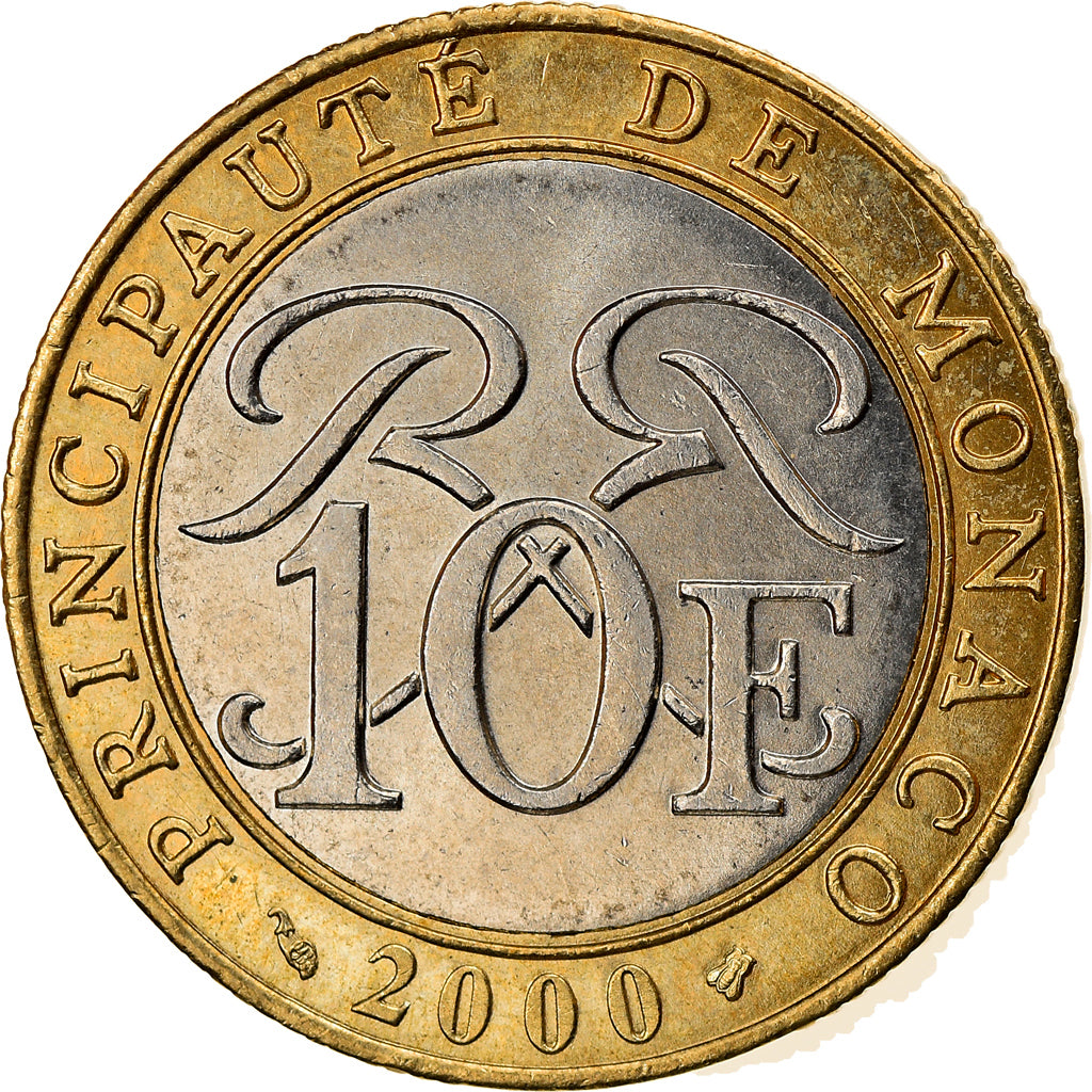 Coin, Monaco, Rainier III, 10 Francs, 2000, AU(55-58), Bi-Metallic, KM:163