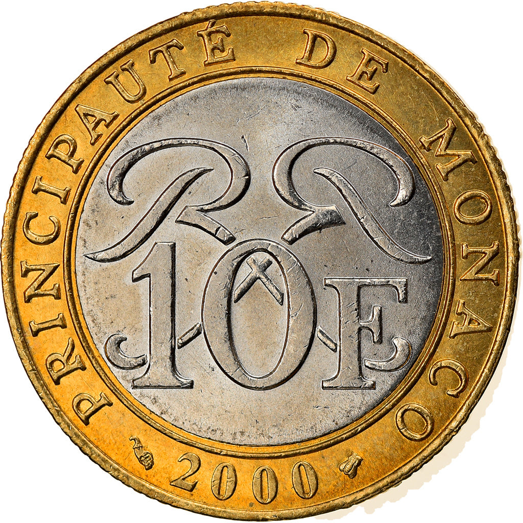 Coin, Monaco, Rainier III, 10 Francs, 2000, AU(55-58), Bi-Metallic, KM:163