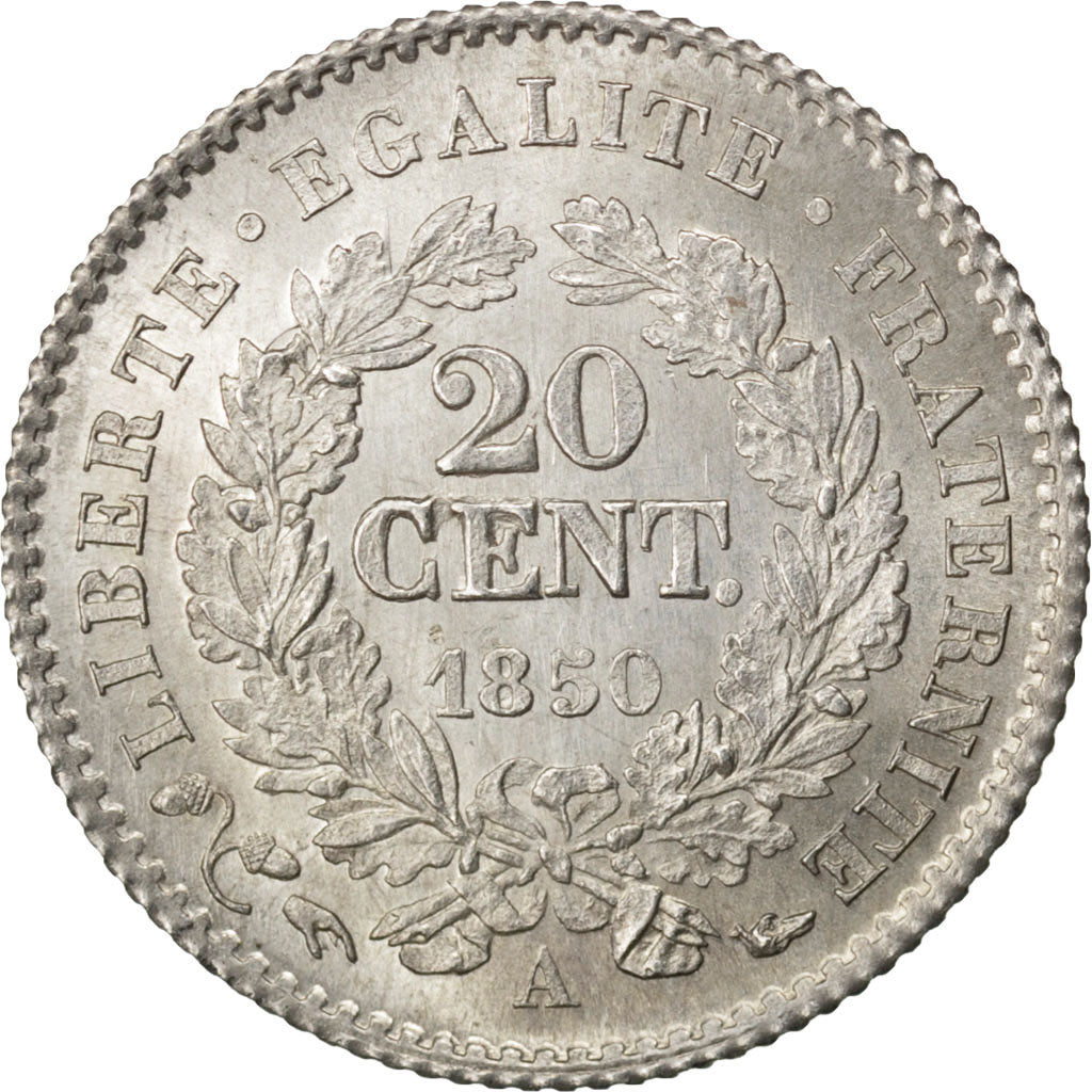 Coin, France, Cérès, 20 Centimes, 1850, Paris, MS(60-62), Silver, KM:758.1