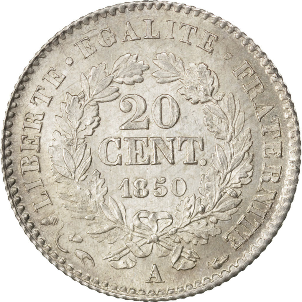 Coin, France, Cérès, 20 Centimes, 1850, Paris, MS(60-62), Silver, KM:758.1