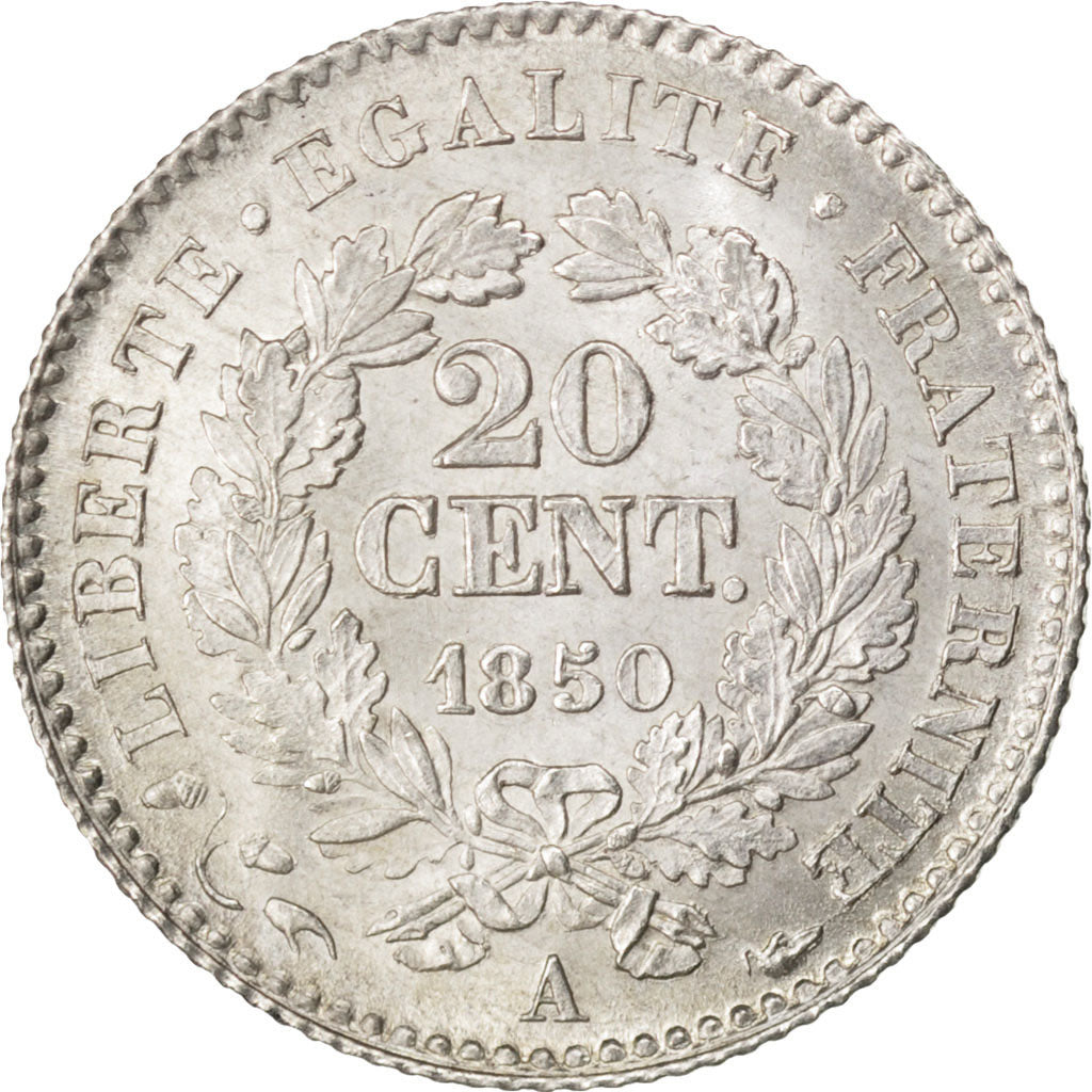 Coin, France, Cérès, 20 Centimes, 1850, Paris, MS(60-62), Silver, KM:758.1