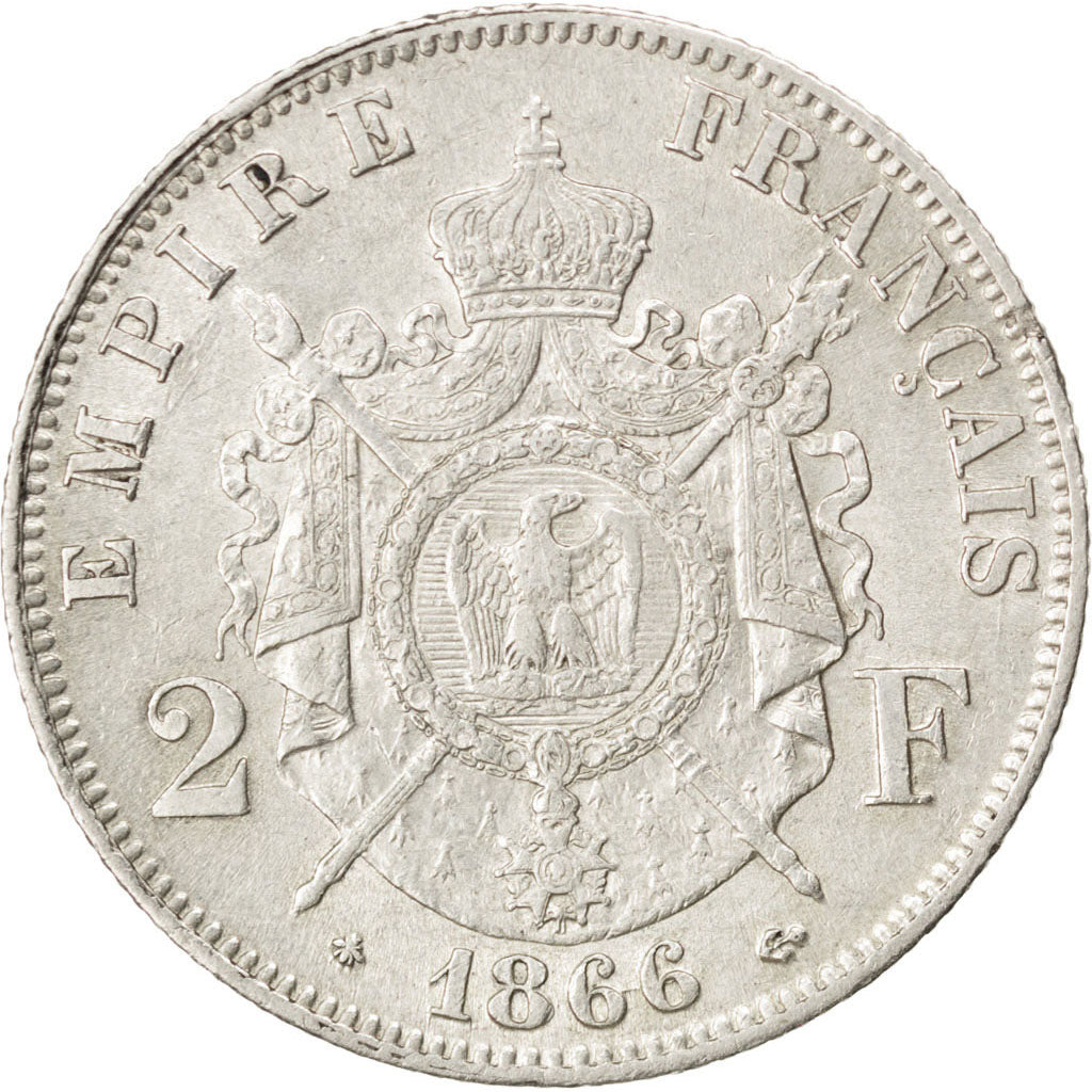 Moneda, Francia, Napoleon III, Napoléon III, 2 Francs, 1866, Paris, MBC+