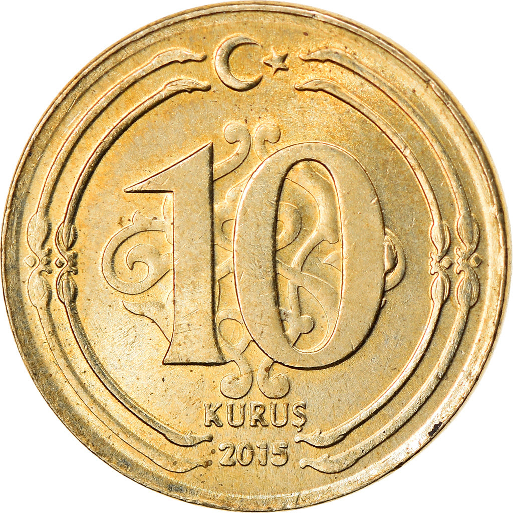 Coin, Turkey, 10 Kurus, 2015, EF(40-45), Brass, KM:1241